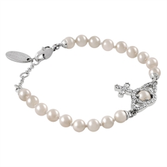 VIVIENNE WESTWOOD Olympia Pearl Chain Bracelet - Vòng/lắc tay hình quả cầu hai chiều, phối đá CZ trắng, pha lê ngọc trai - JEWELRY BRACELETS
