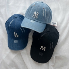 MLB Damage washed denim unstructured ball cap denim - Mũ lưỡi trai, nón kết màu xanh/đen jeans