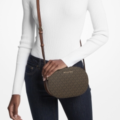 Túi Michael Kors MK Jet Set Travel Medium Signature Logo Crossbody Bag Brown - Túi đeo chéo, dáng oval tròn, màu nâu