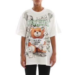 ÁO MOSCHINO DOLLAR TEDDY BEAR WHITE T-SHIRT