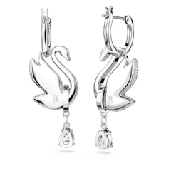 SWAROVSKI Swan drop earrings (Swan, Blue, Rhodium plated) - Khuyên tai thiên nga xanh - JEWERY