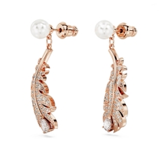 SWAROVSKI Nice drop earrings (Mixed cuts, Feather, White, Rose gold-tone plated) - Khuyên tai lông vũ mix ngọc trai pha lê - SWAROVSKI - JEWELRY