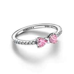 PANDORA Sparkling Pink Bow Stud Ring (Sterling Silver, Zirconia) - Nhẫn hình nơ, bạc 925, đính đá CZ hồng - Jewelry