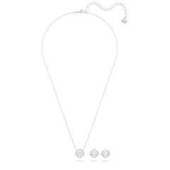 SWAROVSKI Una set (Mixed cuts, Clover, White, Rhodium plated) - EARRINGS & NECKLACE - Khuyên tai + dây cổ, pha lê trắng chuyển động - JEWELRY