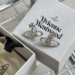 VIVIENNE WESTWOOD Mayfair Bas Relief Earrings - Khuyên tai hình quả cầu hai chiều, phối đá pha lê trắng - JEWELRY EARRINGS