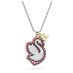 SWAROVSKI Swan pendant (Pink, White, Rhodium-plated) - Dây cổ, dây chuyền thiên nga, pha lê hồng - JEWELRY NECKLACE