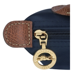 MINI SIZE - TÚI LONGCHAMP LE PLIAGE ORIGINAL POUCH WITH HANDLE - NAVY - Recycled Canvas - Túi xách màu xanh đen, quai nắp nâu