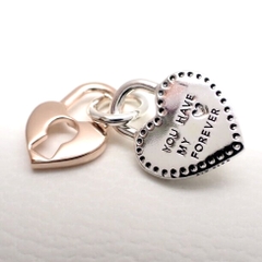 PANDORA Charm Moments Dangle HEART LOCK (Silver Sterling, 14k Rose-gold plated) - Hạt trang trí vòng, lắc tay hình khoá trái tim treo, bạc 925, mạ vàng hồng 14k