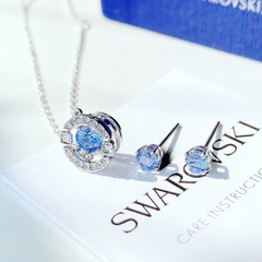 SWAROVSKI Una set (Round cut, Blue, Rhodium plated) - EARRINGS & NECKLACE - Khuyên tai + dây cổ, pha lê xanh chuyển động - JEWELRY