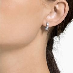SWAROVSKI Dextera hoop stone earrings (Pavé, Small, White, Rhodium plated) - Khuyên tai tròn, pha lê trắng- JEWERY
