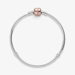 PANDORA Moments Snake Chain Bracelet (Barrel Clasp 14K rose-gold plated, Silver Sterling) - Vòng/lắc bạc 925, khoá trụ mạ vàng hồng 14k, dáng mềm - JEWELRY