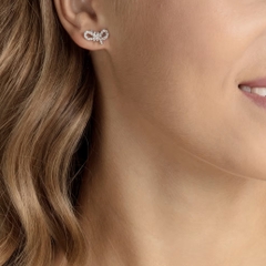 SWAROVSKI Lifelong Bow stud earrings (Bow, White, Rhodium plated) - Khuyên tai pha lê hình nơ trắng - JEWERY