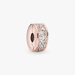 CHÍNH HÃNG - PANDORA Clear Pavé Clip Charm (14K Rosegold plated, Zircona) - Hạt trang trí vòng tay, chốt bấm, hỗn hợp kim loại mạ vàng hồng 14k