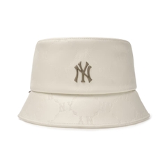 Mũ MLB Diamond Monogram Leather Bucket Hat New York Yankees Cream - Mũ vành tròn, chất da, màu trắng kem