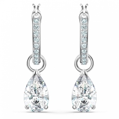 SWAROVSKI Attract Pear Mini Hoop Pierced Earrings (White, Rhodium Plated) - Khuyên tai pha lê trắng, cắt giọt - JEWERY