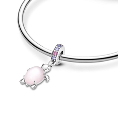 PANDORA Murano Glass Pink Sea Turtle Dangle Charm (Silver Sterling, Zircona) - Hạt treo trang trí vòng tay, hình rùa màu hồng, bạc 925 - JEWELRY