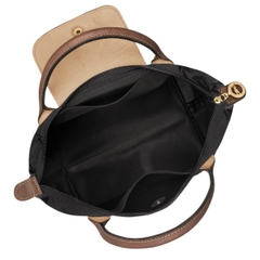 SMALL SIZE - TÚI LONGCHAMP LE PLIAGE ORIGINAL POUCH WITH HANDLE - Black - Recycled Canvas - Túi xách màu đen, quai nắp nâu