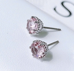 SWAROVSKI Birthstone stud earrings (Round cut, Pale Pink, Rhodium plated) - Khuyên tai, hình tròn, pha lê màu hồng phớt - JEWERY
