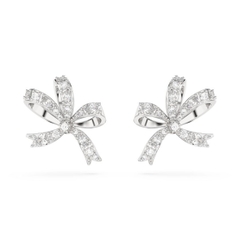 SWAROVSKI Volta stud earrings  (Bow, Small, White, Rhodium plated) - Khuyên tai hình nơ trắng - JEWERY