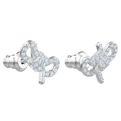 SWAROVSKI Lifelong Bow stud earrings (Bow, White, Rhodium plated) - Khuyên tai pha lê hình nơ trắng - JEWERY