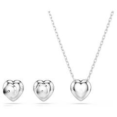 CHÍNH HÃNG - SWAROVSKI x Ariana Grande set (Mixed cuts, Heart, White, Rhodium plated) - SET - EARRINGS - NECKLACE - Khuyên tai + dây cổ, pha lê trắng, trái tim - JEWELRY