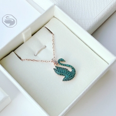 SWAROVSKI Swan pendant (Medium, Green, Rose gold-tone) - Dây cổ, dây chuyền thiên nga, pha lê xanh - JEWELRY NECKLACE