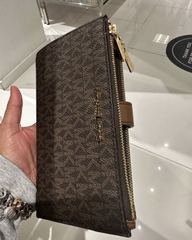 MICHAEL KORS MK Jet Set Travel Signature Logo Brown - Double Zip Wallet - Ví cầm tay nhiều ngăn đựng thẻ, tiền, màu nâu