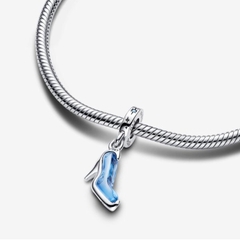 PANDORA Disney Cinderella's Glass Blue Slipper Dangle Charm (Silver Sterling, CZ, GLASS) - Hạt trang trí vòng tay hình chiếc giày thuỷ tinh xanh, bạc 925, đá Zirconia