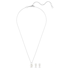 SWAROVSKI Matrix set (Crystal pearl, Round cut, White, Rhodium plated) - EARRINGS & NECKLACE - Khuyên tai + dây cổ, ngọc trai pha lê trắng - JEWELRY
