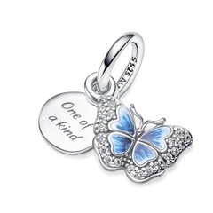 PANDORA Blue Butterfly Sparkling Dangle Charm (Silver Sterling) - Hạt rơi trang trí vòng tay, hình bướm tráng men màu xanh, bạc 925 - JEWELRY