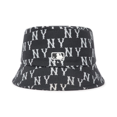 [SALE] MLB MONOGRAM NY NEWYORK YANKEES WHITE Black BUCKET - Mũ vành tròn, tone đen