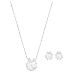 SWAROVSKI Bella V set (Round cut, White, Rhodium plated) - EARRINGS & NECKLACE - Khuyên tai + dây cổ, pha lê trắng - JEWELRY