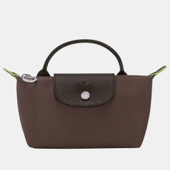 CHÍNH HÃNG - MINI SIZE - TÚI LONGCHAMP LE PLIAGE GREEN POUCH WITH HANDLE - MOCHA - Túi xách màu nâu sẫm