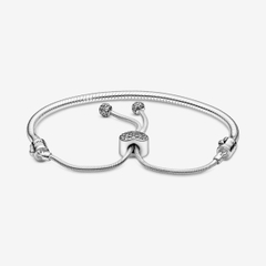 Pandora Moments Pavé Heart & Snake Chain Sliding Bracelet (Heart Clasp, Silver Sterling) - Vòng/lắc tay bạc 925, khoá trái tim, dáng rút mềm - JEWELRY BRACELET