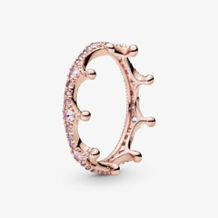 PANDORA Pink Sparkling Crown Ring (Rose-gold 14k plated, Pink Crystal) - Nhẫn mạ vàng hồng 14k, hình vương miệng lấp lánh, đá pha lê hồng - RINGS JEWELRY