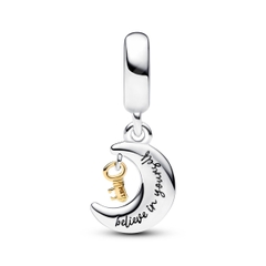 PANDORA Two-tone Key & Moon Dangle Charm (Silver Sterling, CZ, Opal lap-created, 14k gold plating) - Hạt treo trang trí vòng tay, hình mặt trăng màu hồng, bạc 925, đá CZ, đá Opal nhân tạo & chìa khoá mạ vàng 14k - JEWELRY