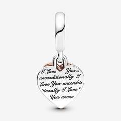 PANDORA Entwined Hearts Double Dangle Charm (Silver Sterling, 14K Rose-gold plated) - Hạt trang trí vòng tay hình tim đôi, tình yêu chân thành