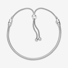 PANDORA Moments Snake Chain Slider Bracelet (Round clasp, Silver Sterling) - Vòng/lắc bạc 925, khoá chốt tròn rút, dáng mềm - JEWELRY