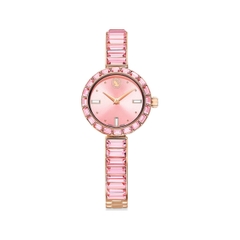 SWAROVSKI Matrix Bangle watch (Swiss Made, Crystal bracelet, Pink, Rose) - Đồng hồ, mặt tròn, dây kim loại, đính đá pha lê hồng - JEWELRY