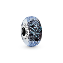 PANDORA Wavy Dark Blue Murano Glass Ocean Charm (Silver Sterling) - Hạt trang trí vòng tay hình tròn, bạc 925, màu xanh gợn sóng đại dương - JEWELRY