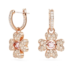 SWAROVSKI Idyllia drop earrings (Clover, White, Rose gold-tone plated) - Khuyên tai lá, pha lê hồng - JEWELRY