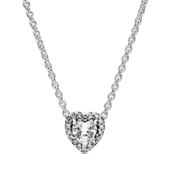 PANDORA Elevated Heart necklace (Sterling, White Zirconia) - Dây cổ, chuyền bạc 925, đá CZ trắng, hình trái tim - JEWELRY NECKLACE