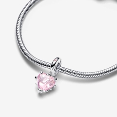 PANDORA Pink Family Tree & Heart Dangle Charm (Silver Sterling, Zirconia) - Hạt trang trí vòng tay hình trái tim, bạc 925, đá CZ hồng