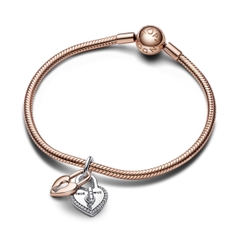 PANDORA Charm Moments Dangle HEART LOCK (Silver Sterling, 14k Rose-gold plated) - Hạt trang trí vòng, lắc tay hình khoá trái tim treo, bạc 925, mạ vàng hồng 14k