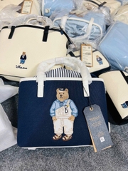 WHOAU BEAR CANVAS TOTE BAG NAVY - Túi xách có quai, đeo chéo, hình gấu, màu xanh đen