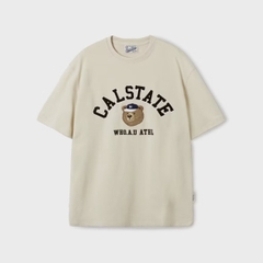 WHOAU Steve Campus Arch Letter T-Shirt Beige - Áo thun, cổ tròn, tay lỡ màu be