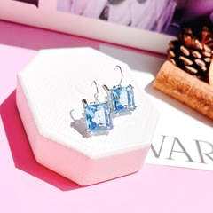 SWAROVSKI Millenia drop earrings (Square cut, Blue, Gold-tone plated) - Khuyên tai pha lê xanh biển - JEWELRY