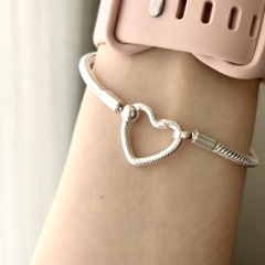 PANDORA Moments Heart Snake Chain Bracelet (Silver Sterling) - Vòng/lắc bạc 925, khoá cài trái tim bạc 925, dáng mềm