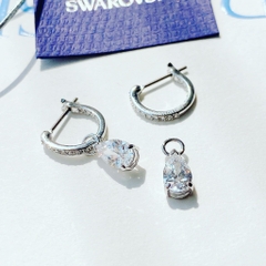 SWAROVSKI Attract Pear Mini Hoop Pierced Earrings (White, Rhodium Plated) - Khuyên tai pha lê trắng, cắt giọt - JEWERY