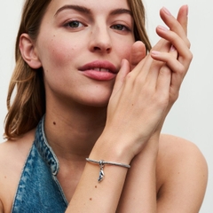 PANDORA Disney Cinderella's Glass Blue Slipper Dangle Charm (Silver Sterling, CZ, GLASS) - Hạt trang trí vòng tay hình chiếc giày thuỷ tinh xanh, bạc 925, đá Zirconia